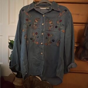 Vintage Western Denim Passports button up with embroidery